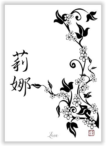 LINA in chinesischer Schrift - Kunstdruck Bild mit Vorname Lina - Chinesische Zeichen für Lina in chinesische Kanji Schriftzeichen übersetzt - China Schrift Zeichen Buchstaben Namensbild