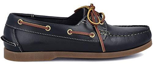 PAYMA - Herren Bootsschuhe Segelschuhe Mokassins aus Seahorse Geölt Leder 2 Eye Classic Lace Docksides. Mehrfarbige Gummisohle. Farben: Blau. Größe 41