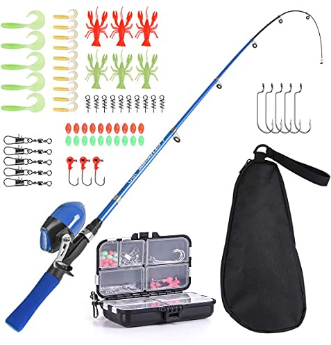 Lixada Kids Fishing Rod and Reel Combo Full Kit 1.5m Telescopic Fishing Casting Rod Spincast Reel Set with Hooks Lures Barrel Swivels Storage Bag