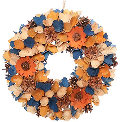 Spring Wreath Large Front Door Wall Hanging Orange & Blue All Season Garland Ornament Wildflower Wreath