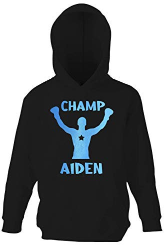 Varsany Kapuzenpullover für Jungen, Motiv: Boxing Champ Gr. 7-8 Jahre , schwarz / blau