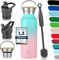 Milu Bouteille en acier inoxydable 350ml, 500ml, 750ml, 1l (+3 couvercles) - Bouteille thermo avec paille, bouteille d'eau, pour boissons chaudes, froides et gazeuses (Rose menthe, 500ml)