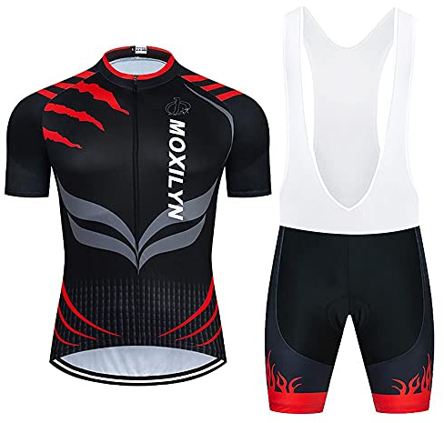 Herren Fahrradtrikot, kurzärmliges Set mit 9D-Gel-gepolsterten Shorts, Fahrradbekleidung Set für Mountainbikes