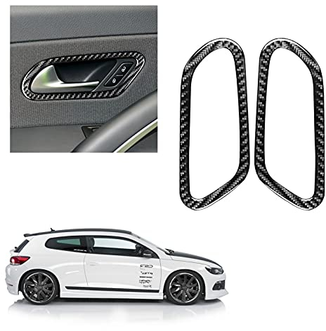 HIBEYO Passt für VW Scirocco 2009-2016 Kohlefaserfarbe Auto Interieur Türgriff Interieurleisten 2 Stück ABS Kunststoff Auto InnentüRgriff Dekoration Abdeckungen Trim Verkleidung Rahmen Styling Zub