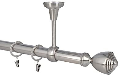 HDTL Gardinenstange Vorhangstange 25mm 1-läufig Deckenmontage Edelstahl Optik 280 cm Aura