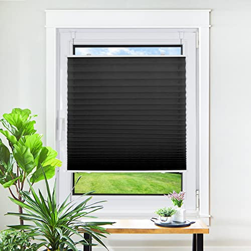 Homland Plissee ohne Bohren Klemmfix Schwarz 130 x 80 cm(LxB), Plissees für Fenster und Tür, Jalousie Easyfix Plisseerollo mit Klemmträger Sonnenschutz und Sichtschutz lichtdurchlässig Rollo