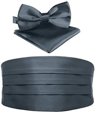 BomGuard Herren Kummerbund - Smoking 3er Set Schärpe Fliege Einstecktuch,dunkelgrau