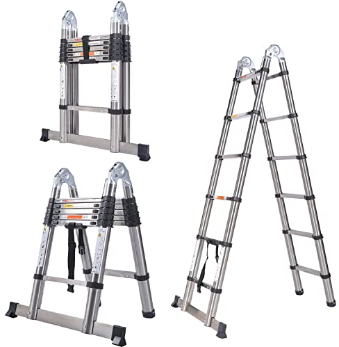 3,8M(1,9+1,9M) Teleskopleiter Klappleiter Anlegeleiter Schiebeleiter Mehrzweck-Leiter Teleskop-Design Ausziehbare Tragbar Klappbar Leiter EN131 150kg Belastbarkeit