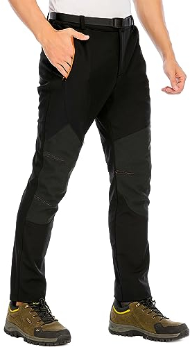 BenBoy Herren Wanderhose Wasserdicht Skihose Softshellhose Winddicht Outdoorhose Winter Warm Gefüttert Trekkinghose Snowboardhose KZ3028M-Black-L