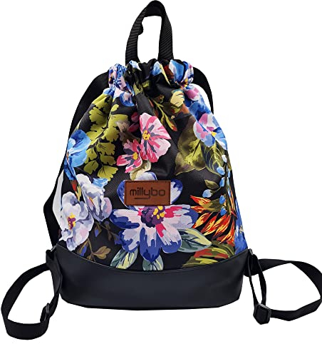 millybo BOOLI Beutel Beuteltasche Sportbeutel Rucksack Damen Motiv Blumen Backpack Turnbeutel (700.001)