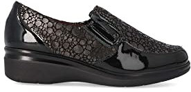 PITILLOS - 1610 Nero - Scarpa mocassino in pelle verniciata, con zeppa bassa, suola in gomma, per: donna, Nero , 36 EU