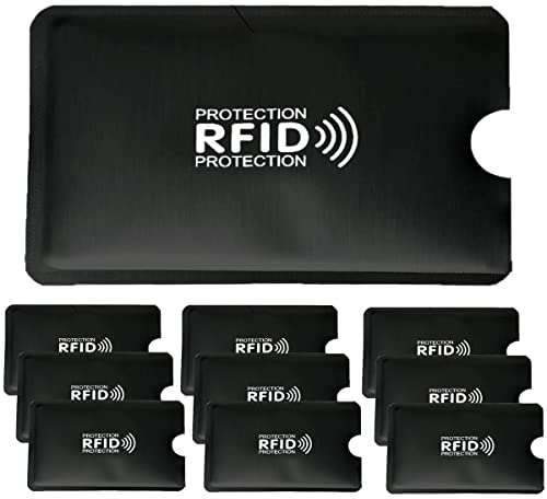 RFID Blocking NFC Schutzhüllen (10 Stück) für Kreditkarten EC-Karten Bankkarten Reisepass Ausweise | Kartenhüllen NFC-Blocker für Kreditkarte und EC Karte Schutz-Hülle Kreditkartenhülle(Schwarz)