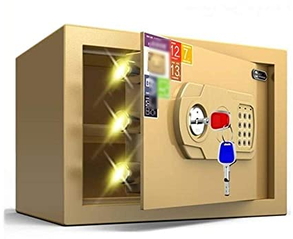 BEZAX Tresor Feuerfest Wasserdicht Tresor Tresor Passwort Safe 25 cm Kleiner Tresor Ganzstahl Schlüssel Anti-Diebstahl Mini Wandtresor Büro (Gold)