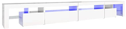 vidaXL Meuble TV avec Lumières LED Centre de Divertissement Rangement Meuble Média Meuble de Salle de Séjour Maison Blanc Brillant 290x36,5x40 cm