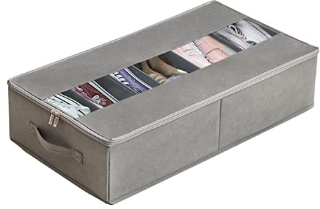 Cynamus Almacenaje Bajo Cama, Organizador Zapatos Debajo, Zapatero Bajo Cama, Bolsa de Almacenamiento Ropa Debajo de la Cama con Ventana Transparente y Asas, Plegable,Gris