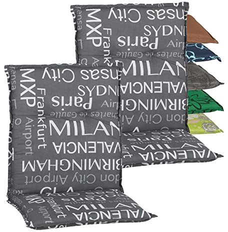 Beo Niedriglehner Auflagen 2er Set Barcelona | Made in EU nach Öko-Tex Standard | Waschbare Stuhlauflage Niedriglehner mit Halteband | Atmungsaktive Auflagen Niedriglehner mit Städtenamen in Grau