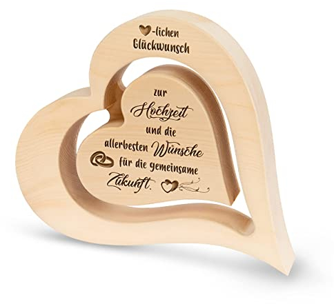 sagl.tirol Herz aus Zirbenholz mit schwebendem innen Herz und Gravur [100% Naturprodukt] Hochzeitsgeschenk I Holzherzen Deko aus Zirbe I Herz Deko I Hochzeitsgeschenke für Brautpaar I Zur Hochzeit