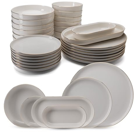 Vajilla de Porcelana de 26 Piezas - Kütahya Porselen Bone Moderna Dorado para 6 Personas – Vajilla exclusiva color blanco y oro