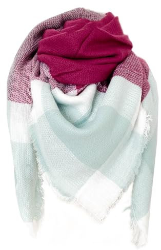 FIFTHAVE Schal Damen Scarf Women Tuch Schal Winterschal Karo Herbst Strickschal Weich Warmer Deckenschal Poncho Cape Herbstschal Dreieckstuch Rosenrot