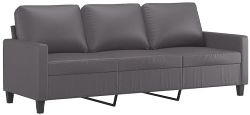 vidaXL Sofa 3-Sitzer, Loungesofa Couch mit Armlehnen Rückenkissen, Wohnzimmersofa Designsofa Metallgestell, Sitzmöbel Dreisitzer, Modern, Grau Kunstleder