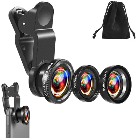 Phone Camera Lens, Phone Camera Lens Kit, 3 in 1 Phone Camera Lens, Universal Fish Eye Lens + Wide-Angle Lens + Macro Clip Camera Lens Kit for Smartphone