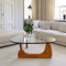 PRITIY Couchtisch Glas Beistelltisch mit Holzrahmen Moderne Wohnzimmertisch Kaffeetisch Glastisch für Wohnzimmer Sofa Coffee Table Walnut + Transparent 82 × 57 ×40cm