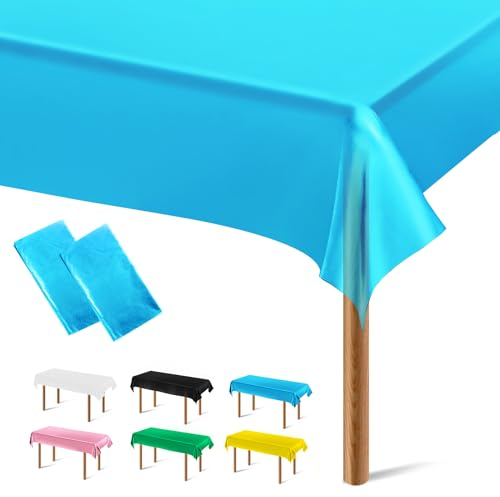 Segus Tischdecke Blau, 2 Stück Biertisch Tischdecke, Tischdecke Outdoor, Einweg Tischdecke Plastik 137 * 274, Tischdecke Rechteckig für Hochzeit, Party, Kindergeburtstag