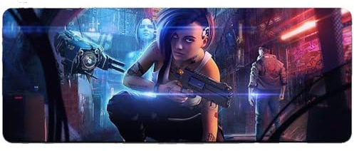 CyberPunk Tapis de souris XXL - 80 x 30 cm - Pour clavier et souris avec base en caoutchouc antidérapant - Imperméable - Judy Alvarez - 800 x 300 x 3 mm
