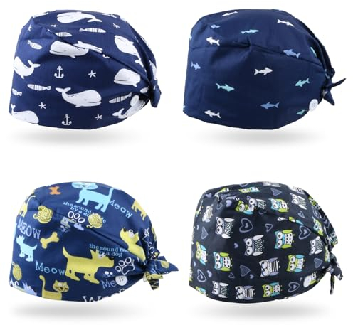 Wisebom OP Haube Baumwoll Peeling-Mütze mit Schweißband und Knöpfen Chirurgische Hut Staubkappe Verstellbar Bandana Cap Kochmütze für Damen Herren