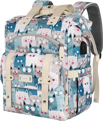 FuisDiL Laptop Backpack for Women,Teacher Doctor Nurse Work Purse Bag for 15.6 Inch Laptop,Cute Cartoon Pattern backpack With USB Charging Port, Large Travel Bookbag for Women
