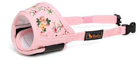 HEELE Hund Maulkorb, Maulkörb für Hunde, Weiche Nylon Drucken Maulkorb Air Mesh Atmungsaktiv Einstellbar Schleife Muster Haustiere Maulkörbe für Kleine Mittlere Große Hunde, Pinke Blume, M