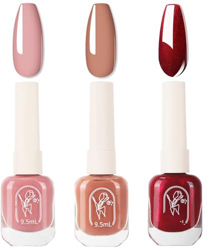 Nail Polish Set - Nude Nail Varnish Sets - Nude Brown Pearl Red Pink Nail Varnish - Oil-Based Formula French Manicure Nail Polish - Long Lasting Nail Polish for Women DIY Nail Art