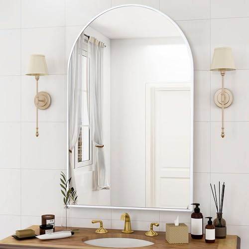 Gewölbter weißer Badezimmerspiegel, 61 x 91,4 cm, Bogen-Wandspiegel mit Holzrahmen