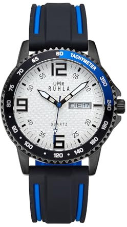 UMR RUHLA Armbanduhr Sport, für Herren, Quarz, analog, Edelstahlgehäuse, Mineralglas, wasserdicht bis 10 bar, Farbe:Blau/Weiß