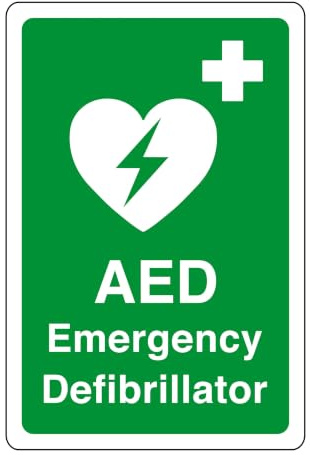 AED Emergency Defibrillator – AED-Sicherheitsschild – 1,2 mm starrer Kunststoff für den Innen- und Außenbereich (600 mm x 400 mm) Sichtabstand innerhalb von 20 m