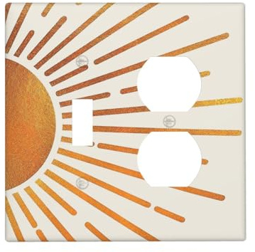 Spshian Dekorative Steckdosenabdeckungen, Boho, Gold, Sonne, Mitte des Jahrhunderts, Sonnenaufgang, 2-Gang-Wandplatte, Einzel-Kippschalter, Duplex-Kombi-Lichtschalter-Abdeckplatte, Jumbo-Dual,