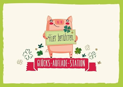Gutsch Verlag Postkarten Sprüche Glücksbringer Karte mit süßem Schwein und Kleeblättern für Freunde Familie oder Kollegen Humorvolle Aufmunterung mit Glücks-Auflade-Station Design