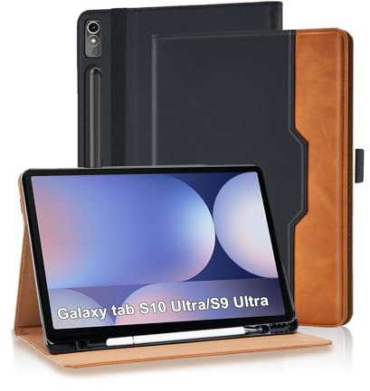 Vkooer Custodia per Samsung Galaxy Tab S10 Ultra 2024/Tab S9 Ultra 2023 14,6 pollici con S Pen Holder PU Leather Folio Flip Cover Multi-Angle Visualizzazione Smart Stand Cover con Tasca Auto