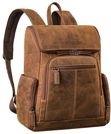 STILORD Giacomo Business Rucksack Herren Leder - mit Laptopfach 13-14 Zoll Laptoprucksack Damen - Lederrucksack Groß für Arbeit, Reise, Uni - Backpack aus Echtleder Farbe:Bergamo - braun