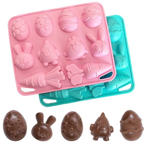 Ostern Kaninchen Backform, Ostern 3D Hasen Silikonform, Silikonform aus Karotten und Ostereier, für Cupcake Topper, Schokolade, Gebäck, Keksdekor（2 Stück ）