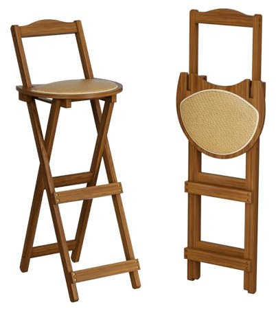 Tcatec Barhocker klappbarer Küchenstuhl aus Bambus mit Rückenlehne Fußstütze und Kissen für Küche und Hausgartenbar, 75 cm Sitzhöhe, Dunkelbraun
