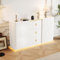 Aurofurz LED Sideboard Breite 150 cm, Kommode Weiss Hochglanz mit LED (20 Farben können eingestellt Werden) 2 Türen & 2 Schubkästen Multifunktionales Komodenschrank für Badezimmer Wohnzimmer