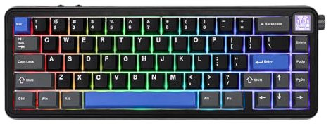 EPOMAKER HE65 Mag Kabellose Magnetische Tastatur mit Drehknopf und Bildschirm, 8K Polling Rate in 2.4Gh, Einstellbarer Hell-Effekt-Schalter, 8000mAh Akku, US Layout, RGB Backlight (Schwarz Blau)