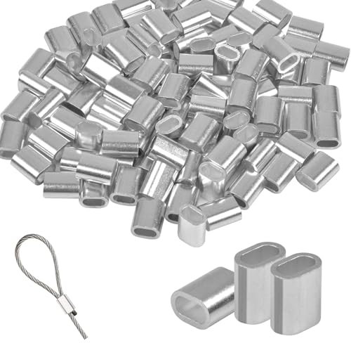 Aluminium Pressklemmen, 120 pcs 1,5mm Alu Drahtseilklemme, Ovale Würgeklemmen, Plomben Quetschhülsen Klemmhülsen, für Draht, Seilverbinder, Stahlseil, Silber