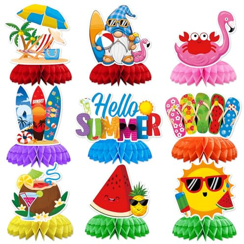 Sommer Party Deko Tischdeko, 3D Sommer Bienenwaben Tischaufsätze, Hawaii Tischdekoration Bienenwaben, Waben-Mittelstück für Sommerparty für Strand Party Sommer Urlaub Geburtstag (9 Stück)