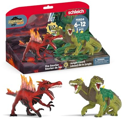 Schleich ELDRADOR | Feuersaurier vs. Dschungelechse 70834 | 2 Teile | detailgetreue Sammelfiguren | Monster Figuren zum Sammeln & Spielen | Geschenk für Kinder ab 7 Jahren