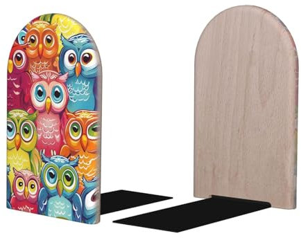 Mexpekil 1 paire de serre-livres colorés en forme de chouette en bois pour étagères, support de livre robuste et antidérapant pour bureau, bibliothèque pour lecteurs