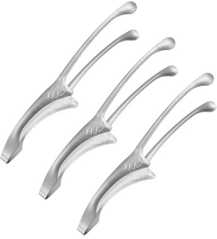 M METERXITY 3 Pcs BBQ Tongs 10 inch 304 Stainless Steel, Silver | 304 Stainless Steel, Kitchen Self-Standing Grill, Non-Slip for Grill/Salad/Camping/Cooking