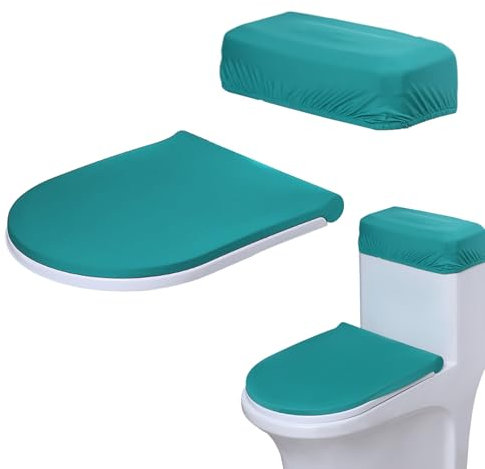 Toilet Lid Cover and Toilet Tank Cover,Toilet Seat Cover with Elastic Bottom Replacement Toilet Cover Soft Stretch Toilet Covers Set Universal Toilet Lid Covers for Bathroom Decor (Green)