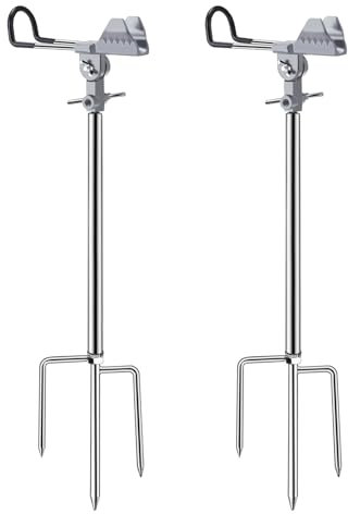 AVCMOTO Rutenhalter, 2 Stück Universal Edelstahl Angelrutenhalter, Angelzubehör 360° Verstellbar Rutenhalter, Geschenke für Männer, Abnehmbar, Leicht zu Tragen (Silber)